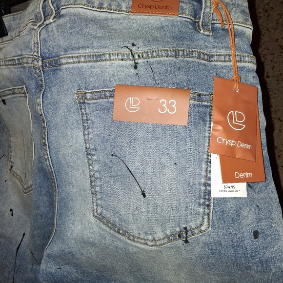 Blue Distressed Jeans with Paint Splatter - Picture 3 of 7